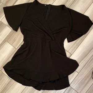 Wrap front black romper dress play suit black